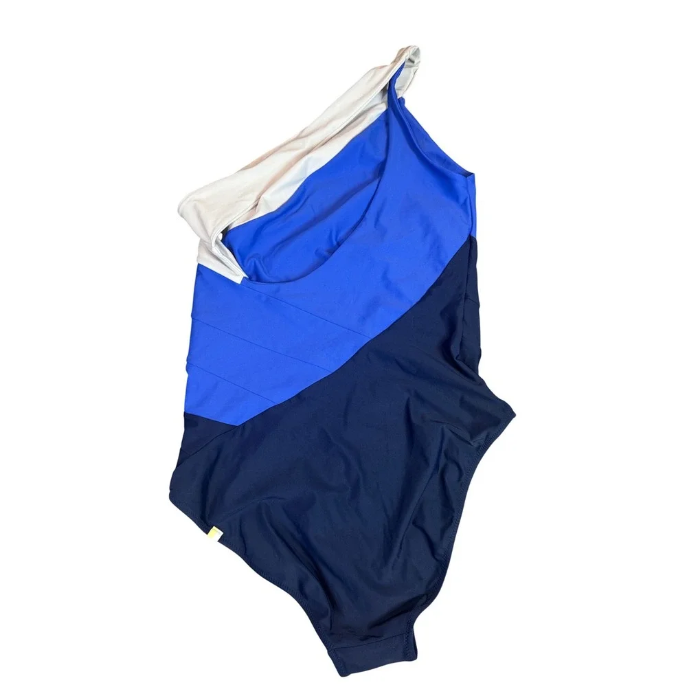 Summersalt The Sidestroke One Piece Swimsuit Blue Navy White Size 10